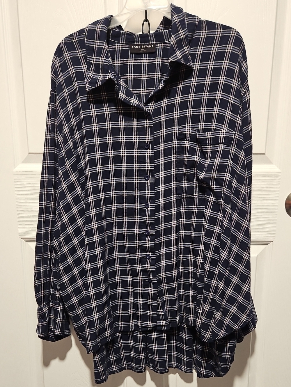 Lane Bryant Navy and White Plaid Button-Down Shirt